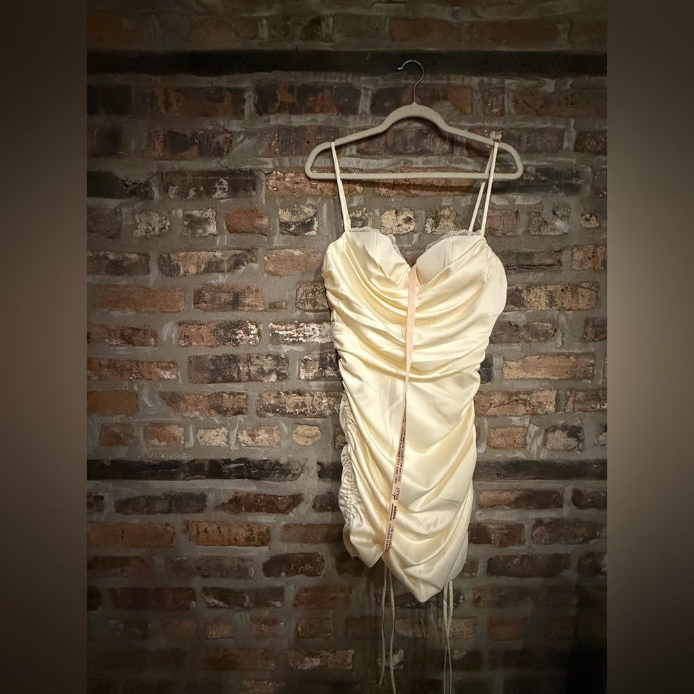 Oh Polly Cream Ruched Mini Dress